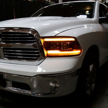 Ronnin - Fits 2009-2018 Ram 1500 2500 3500 2019-2024 Ram 1500 Classic Halogen Dual Projector Headlights  LED Switchback Sequential Signal + Animated Startup Effect Parking Assembly Pair | Black