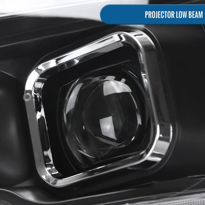 Ronnin - Fits 2009-2018 Ram 1500 2500 3500 2019-2024 Ram 1500 Classic Halogen Dual Projector Headlights  LED Switchback Sequential Signal + Animated Startup Effect Parking Assembly Pair | Black