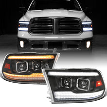 Ronnin - Fits 2009-2018 Ram 1500 2500 3500 2019-2024 Ram 1500 Classic Halogen Dual Projector Headlights  LED Switchback Sequential Signal + Animated Startup Effect Parking Assembly Pair | Black