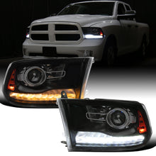 Ronnin - Fits 2009-2018 Ram 1500 2500 3500 2019-2024 Ram 1500 Classic Factory Dual Quad Replacement LED Switchback Sequential Turn Signals Projector Headlights Assembly Pair | Black Smoke