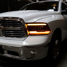 Ronnin - Fits 2009-2018 Ram 1500 2500 3500 2019-2024 Ram 1500 Classic Halogen Dual Projector Headlights  LED Switchback Sequential Signal + Animated Startup Effect Parking Assembly Pair | Black Smoke
