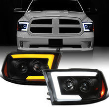 Ronnin - Fits 2009-2018 Ram 1500 2500 3500 2019-2024 Ram 1500 Classic Halogen Projector Headlights LED Tube Switchback Sequential Turn Signal Lights Assembly Pair | Black Smoke