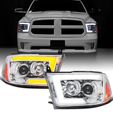 Ronnin - Fits 2009-2018 Ram 1500 2500 3500 2019-2024 Ram 1500 Classic Halogen Projector Headlights LED Tube Switchback Sequential Turn Signal Lights Assembly Pair | Chrome