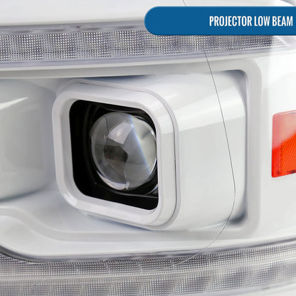 Ronnin - Fits 2009-2018 Ram 1500 2500 3500 2019-2024 Ram 1500 Classic Halogen Dual Projector Headlights  LED Switchback Sequential Signal + Animated Startup Effect Parking Assembly Pair | White