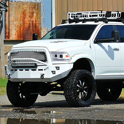 Ronnin - Fits 2009-2018 Ram 1500 2500 3500 2019-2024 Ram 1500 Classic Halogen Dual Projector Headlights  LED Switchback Sequential Signal + Animated Startup Effect Parking Assembly Pair | White