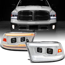 Ronnin - Fits 2009-2018 Ram 1500 2500 3500 2019-2024 Ram 1500 Classic Halogen Dual Projector Headlights  LED Switchback Sequential Signal + Animated Startup Effect Parking Assembly Pair | White
