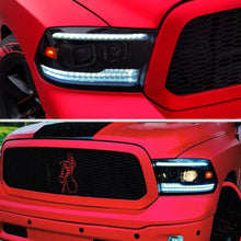 Ronnin - Fits 2019-2024 Ram 1500 Halogen Dual Projector Headlights LED Switchback Sequential Turn Signal + Animated Startup Effect Assembly Pair | Black Smoke