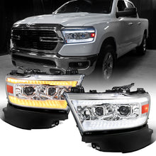 Ronnin - Fits 2019-2024 Ram 1500 Halogen Dual Projector Headlights LED Switchback Sequential Turn Signal + Animated Startup Effect Assembly Pair | Chrome