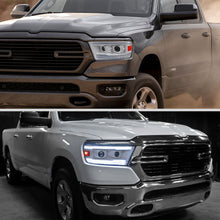 Ronnin - Fits 2019-2024 Ram 1500 Halogen Dual Projector Headlights LED Switchback Sequential Turn Signal + Animated Startup Effect Assembly Pair | White