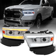 Ronnin - Fits 2019-2024 Ram 1500 Halogen Dual Projector Headlights LED Switchback Sequential Turn Signal + Animated Startup Effect Assembly Pair | White