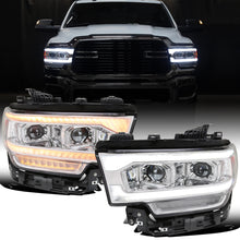 Ronnin - Fits 2019-2024 Ram 2500 3500 4500 5500 Upgraded Halogen Dual Projector Headlights LED Switchback Sequential Turn Signal + Animated Startup Effect Assembly Pair | Chrome