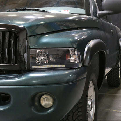 Ronnin - Fits 1994-2002 Ram 1500 2500 3500 Projector Headlights LED Running Lights Assembly Pair | Black