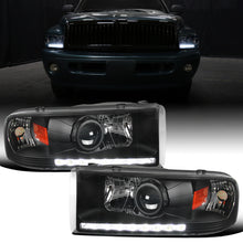 Ronnin - Fits 1994-2002 Ram 1500 2500 3500 Projector Headlights LED Running Lights Assembly Pair | Black