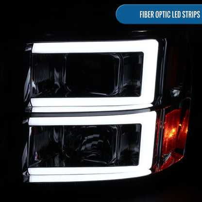 Ronnin - Fits 2007-2014 GMC Sierra 1500 1500HD 2500HD 3500HD Denali Upgraded Replacement LED Tube Projector Headlights Assembly Pair | Black
