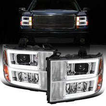 Ronnin - Fits 2007-2014 GMC Sierra 1500 1500HD 2500HD 3500HD Denali Upgraded Replacement LED Tube Projector Headlights Assembly Pair | Chrome