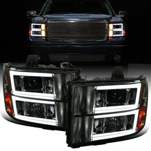 Ronnin - Fits 2007-2014 GMC Sierra 1500 1500HD 2500HD 3500HD Denali Upgraded Replacement LED Tube Projector Headlights Assembly Pair | Smoke