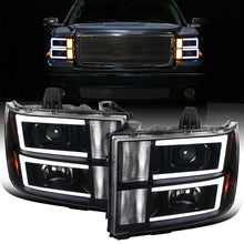 Ronnin - Fits 2007-2014 GMC Sierra 1500 1500HD 2500HD 3500HD Denali Upgraded Replacement LED Tube Projector Headlights Assembly Pair | Black
