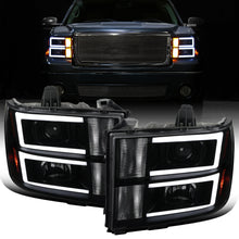 Ronnin - Fits 2007-2014 GMC Sierra 1500 1500HD 2500HD 3500HD Denali Upgraded Replacement LED Tube Projector Headlights Assembly Pair | Black Smoke