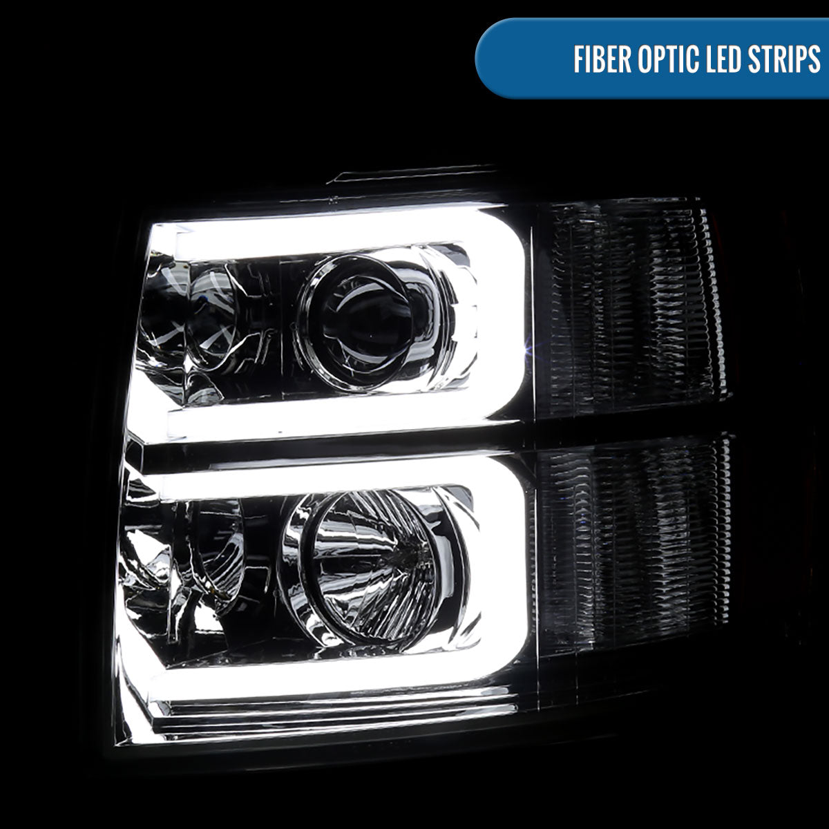 Ronnin - Fits 2007-2013 Chevy Silverado 1500 2007-2014 2500HD 3500HD Pickup Truck Upgraded Replacement LED Tube Projector Headlights Assembly Pair | Chrome