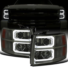 Ronnin - Fits 2007-2013 Chevy Silverado 1500 2007-2014 2500HD 3500HD Pickup Truck Upgraded Replacement LED Tube Projector Headlights Assembly Pair | Smoke