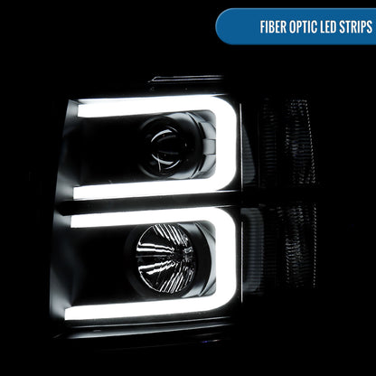 Ronnin - Fits 2007-2013 Chevy Silverado 1500 2007-2014 2500HD 3500HD Pickup Truck Upgraded Replacement LED Tube Projector Headlights Assembly Pair | Black