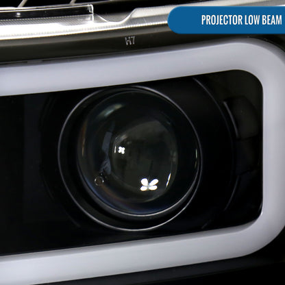 Ronnin - Fits 2007-2013 Chevy Silverado 1500 2007-2014 2500HD 3500HD Pickup Truck Upgraded Replacement LED Tube Projector Headlights Assembly Pair | Black