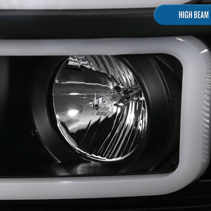 Ronnin - Fits 2007-2013 Chevy Silverado 1500 2007-2014 2500HD 3500HD Pickup Truck Upgraded Replacement LED Tube Projector Headlights Assembly Pair | Black