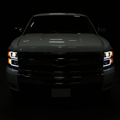 Ronnin - Fits 2007-2013 Chevy Silverado 1500 2007-2014 2500HD 3500HD Pickup Truck Upgraded Replacement LED Tube Projector Headlights Assembly Pair | Black Smoke