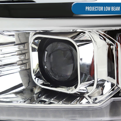 Ronnin - Fits 2014-2015 Chevy Silverado 1500 Upgraded Dual Projector Headlights LED Switchback Sequential Turn Signals + Animated Startup Effect Assembly Pair | Chrome | Chrome Trim