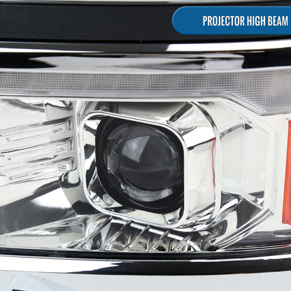 Ronnin - Fits 2014-2015 Chevy Silverado 1500 Upgraded Dual Projector Headlights LED Switchback Sequential Turn Signals + Animated Startup Effect Assembly Pair | Chrome | Chrome Trim