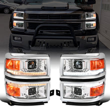 Ronnin - Fits 2014-2015 Chevy Silverado 1500 Upgraded Dual Projector Headlights LED Switchback Sequential Turn Signals + Animated Startup Effect Assembly Pair | Chrome | Chrome Trim