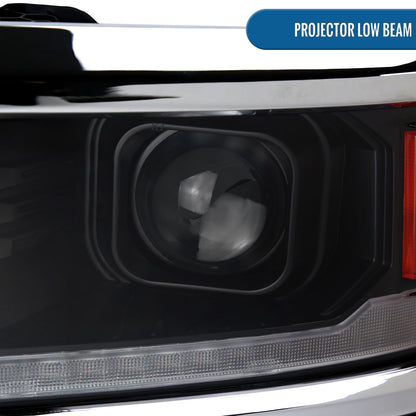 Ronnin - Fits 2014-2015 Chevy Silverado 1500 Upgraded Dual Projector Headlights LED Switchback Sequential Turn Signals + Animated Startup Effect Assembly Pair | Black | Chrome Trim