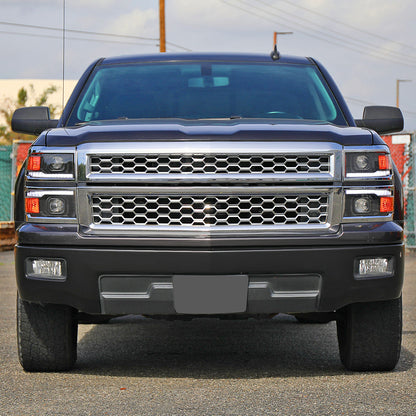 Ronnin - Fits 2014-2015 Chevy Silverado 1500 Upgraded Dual Projector Headlights LED Switchback Sequential Turn Signals + Animated Startup Effect Assembly Pair | Black | Chrome Trim