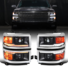 Ronnin - Fits 2014-2015 Chevy Silverado 1500 Upgraded Dual Projector Headlights LED Switchback Sequential Turn Signals + Animated Startup Effect Assembly Pair | Black | Chrome Trim