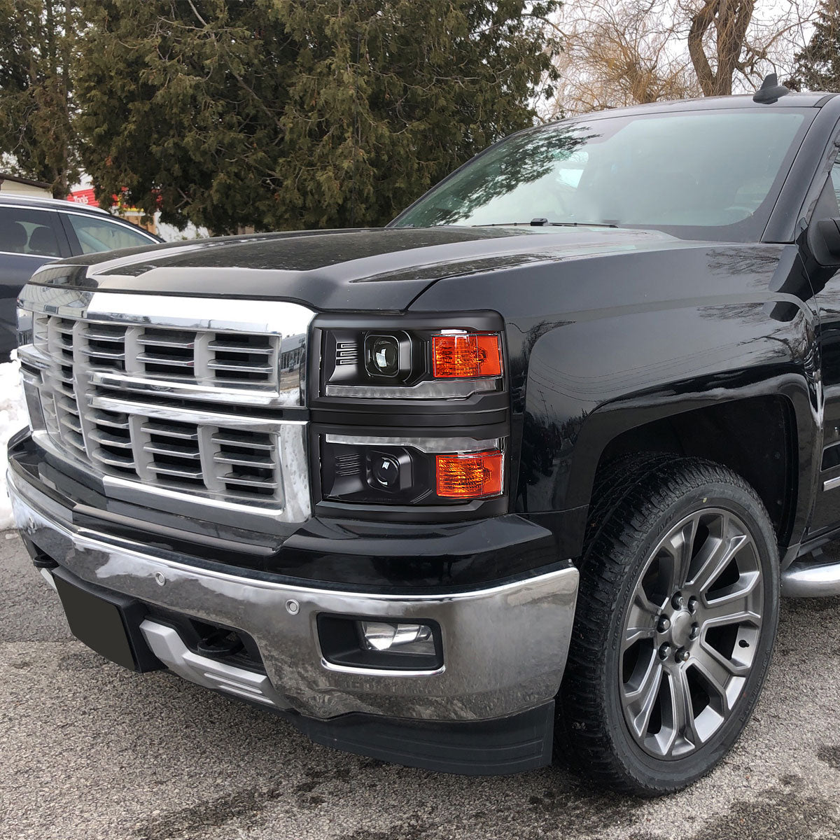 Ronnin - Fits 2014-2015 Chevy Silverado 1500 Upgraded Dual Projector Headlights LED Switchback Sequential Turn Signals + Animated Startup Effect Assembly Pair | Black