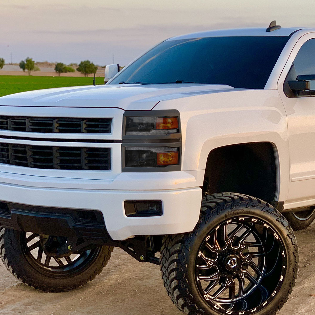 Ronnin - Fits 2014-2015 Chevy Silverado 1500 Upgraded Dual Projector Headlights LED Switchback Sequential Turn Signals + Animated Startup Effect Assembly Pair | Black Smoke