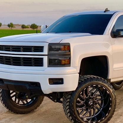 Ronnin - Fits 2014-2015 Chevy Silverado 1500 Upgraded Dual Projector Headlights LED Switchback Sequential Turn Signals + Animated Startup Effect Assembly Pair | Black Smoke
