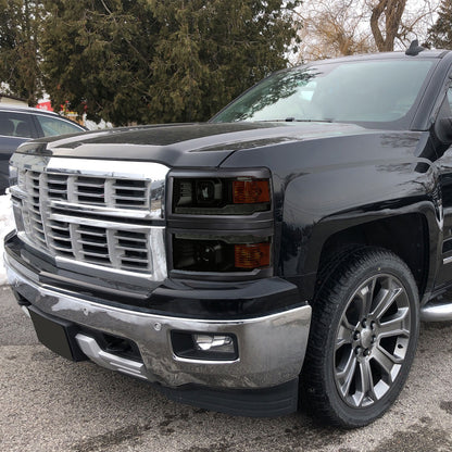 Ronnin - Fits 2014-2015 Chevy Silverado 1500 Upgraded Dual Projector Headlights LED Switchback Sequential Turn Signals + Animated Startup Effect Assembly Pair | Black Smoke