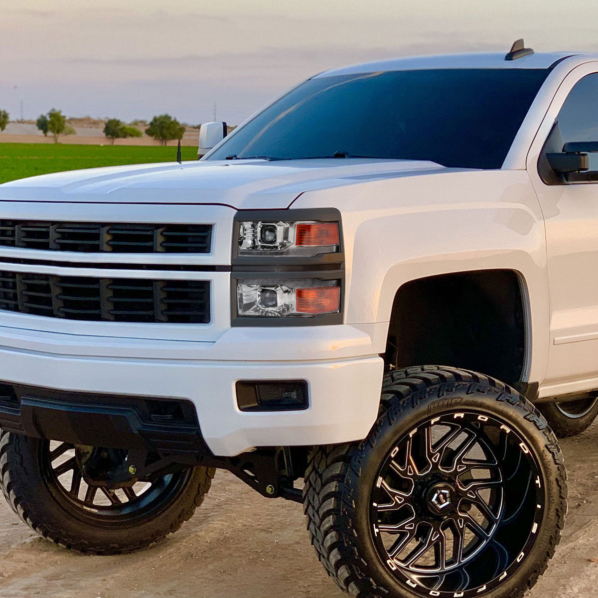 Ronnin - Fits 2014-2015 Chevy Silverado 1500 Upgraded Dual Projector Headlights LED Switchback Sequential Turn Signals + Animated Startup Effect Assembly Pair | Chrome