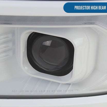 Ronnin - Fits 2014-2015 Chevy Silverado 1500 Upgraded Dual Projector Headlights LED Switchback Sequential Turn Signals + Animated Startup Effect Assembly Pair | White