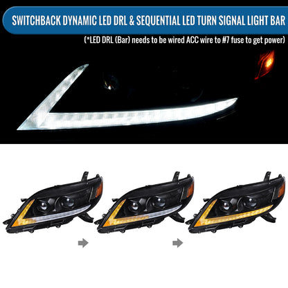 Ronnin - Fits 2011-2020 Toyota Sienna LED Switchback Sequential Turn Signals + Animated Startup Halogen Projector Headlights Assembly Pair | Black