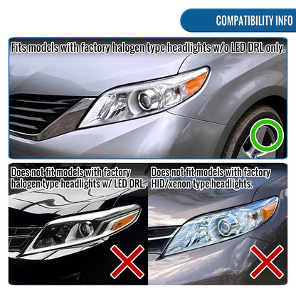 Ronnin - Fits 2011-2020 Toyota Sienna LED Switchback Sequential Turn Signals + Animated Startup Halogen Projector Headlights Assembly Pair | Black