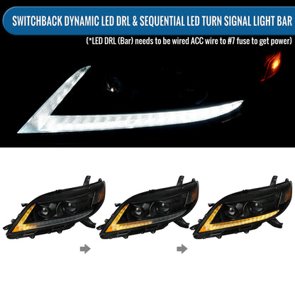 Ronnin - Fits 2011-2020 Toyota Sienna LED Switchback Sequential Turn Signals + Animated Startup Halogen Projector Headlights Assembly Pair | Black Smoke