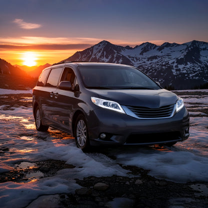 Ronnin - Compatible con Toyota Sienna 2011-2020, Faros delanteros con proyector halógeno, DRL LED secuenciales con intermitentes Switchback y animación de inicio | Cromado
