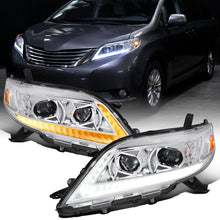 Ronnin - Fits 2011-2020 Toyota Sienna LED Switchback Sequential Turn Signals + Animated Startup Halogen Projector Headlights Assembly Pair | Chrome