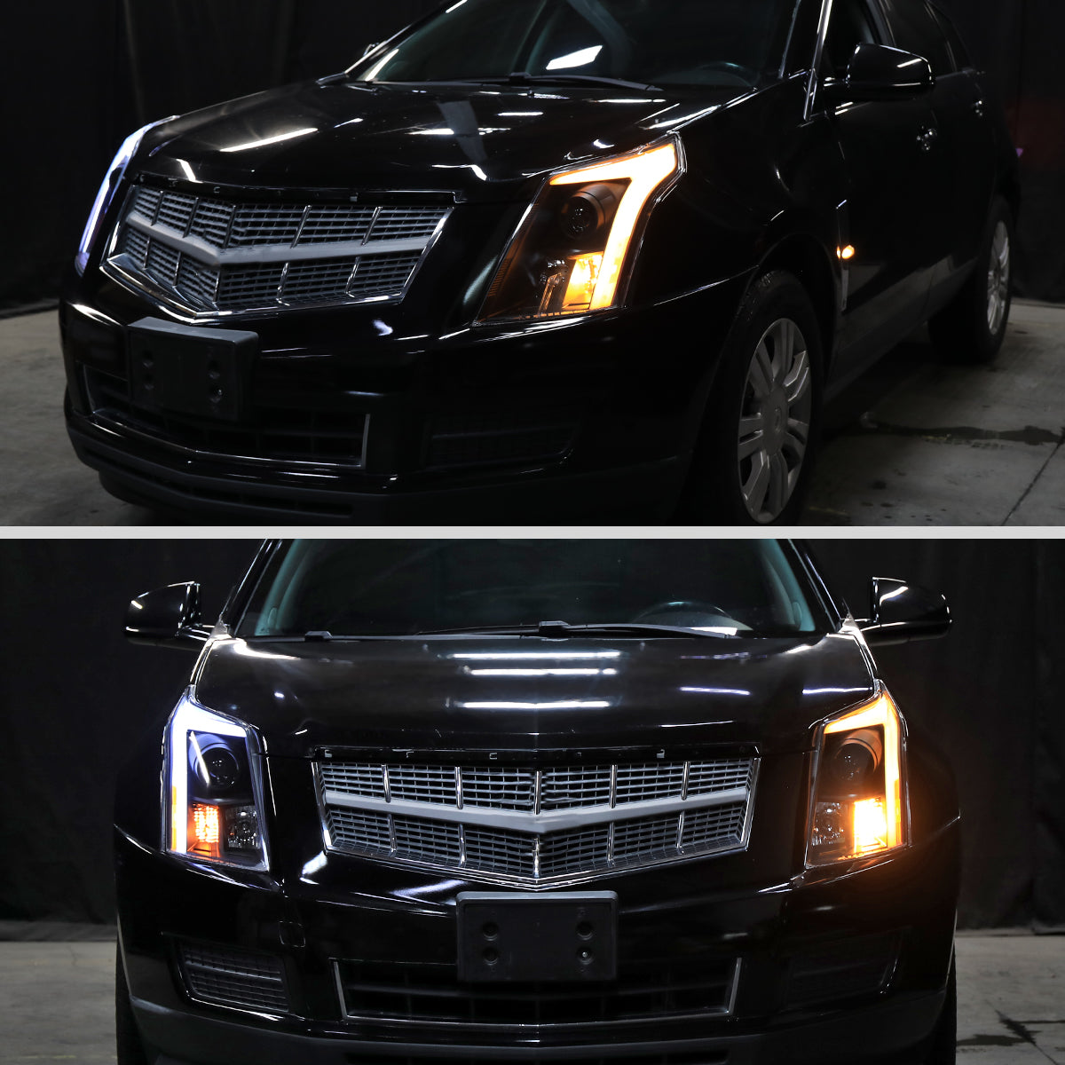 Ronnin - Fits 2010-2016 Cadillac SRX Projector Headlights LED Tube Switchback Sequential Turn Signals + Animated Startup Effect Parking Assembly Pair | Black