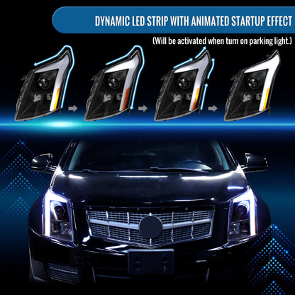 Ronnin - Fits 2010-2016 Cadillac SRX Projector Headlights LED Tube Switchback Sequential Turn Signals + Animated Startup Effect Parking Assembly Pair | Black