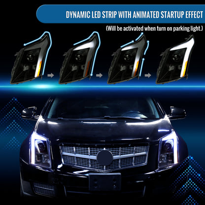 Ronnin - Fits 2010-2016 Cadillac SRX Projector Headlights LED Tube Switchback Sequential Turn Signals + Animated Startup Effect Parking Assembly Pair | Black Smoke