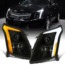 Ronnin - Fits 2010-2016 Cadillac SRX Projector Headlights LED Tube Switchback Sequential Turn Signals + Animated Startup Effect Parking Assembly Pair | Black Smoke