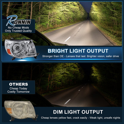 Ronnin - Se adapta a la pareja de montaje de faros delanteros tipo proyector de camiones Toyota Tacoma 2005-2011 | Cromo